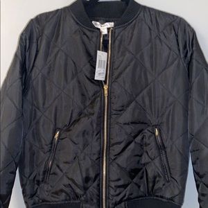 Black Quilted Bomber Jacket